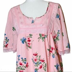 Tantrums 100% Cotton Pink Baby Doll Embroidered Peasant Top Size Med